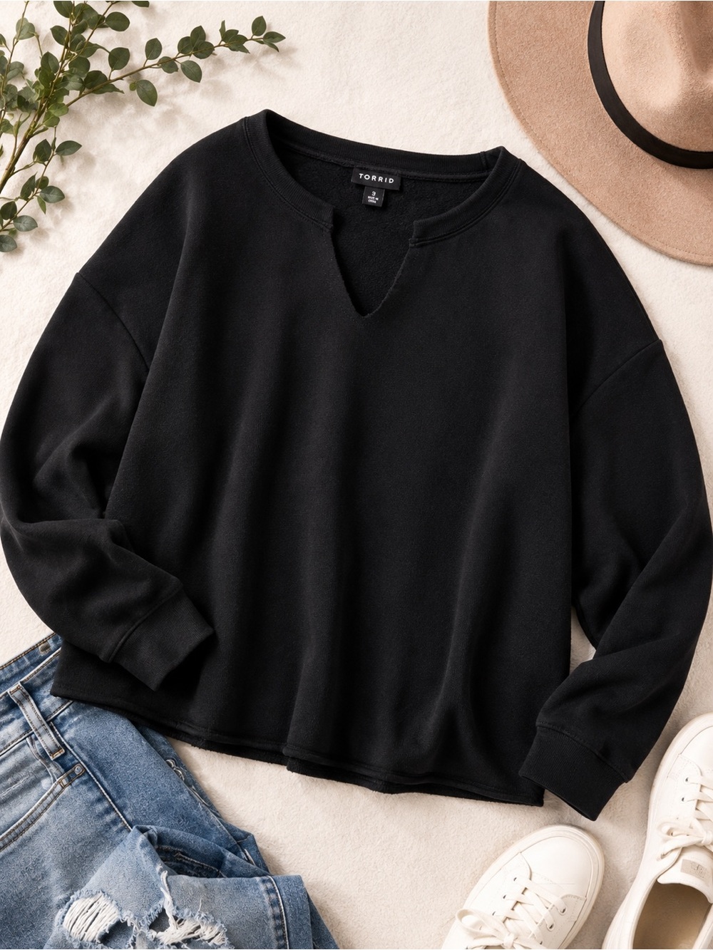 Torrid Cozy Fleece Notch Neck Sweatshirt Black Plus Size 3 3X